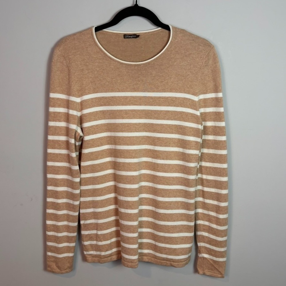 J.Mclaughlin Womens Cotton Modal Blend Brown Striped Pullover Sweater Lg Classic